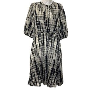 Who What Wear Black Gray & White Tie Dye 3/4 Sleeve Midi Dress